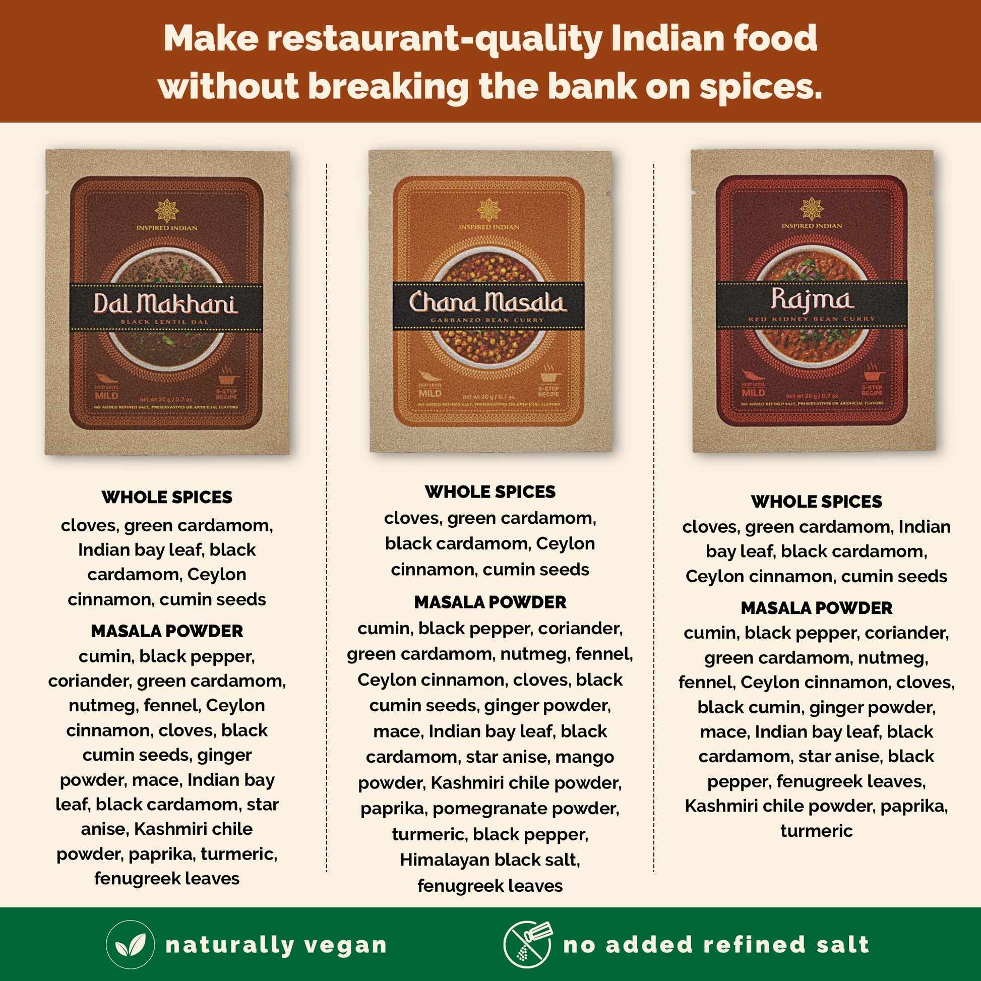 Restaurant quality Indian food