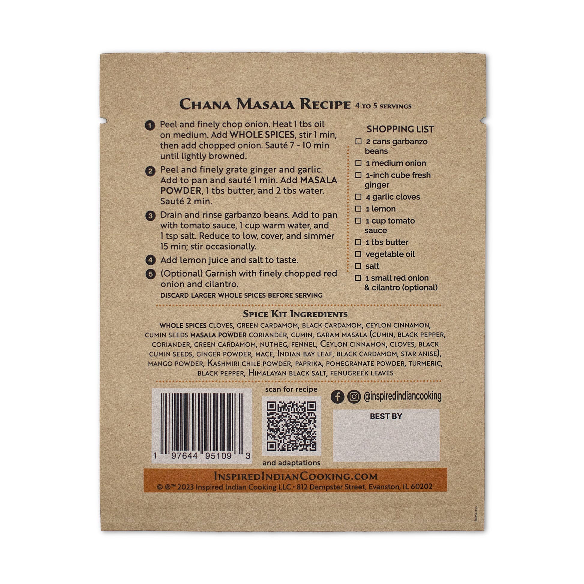 Chana Masala Recipe back package