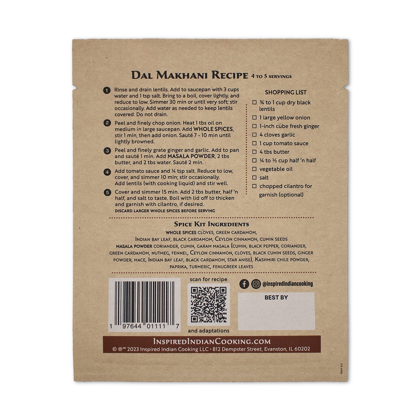 Dal Makhni Recipe back package