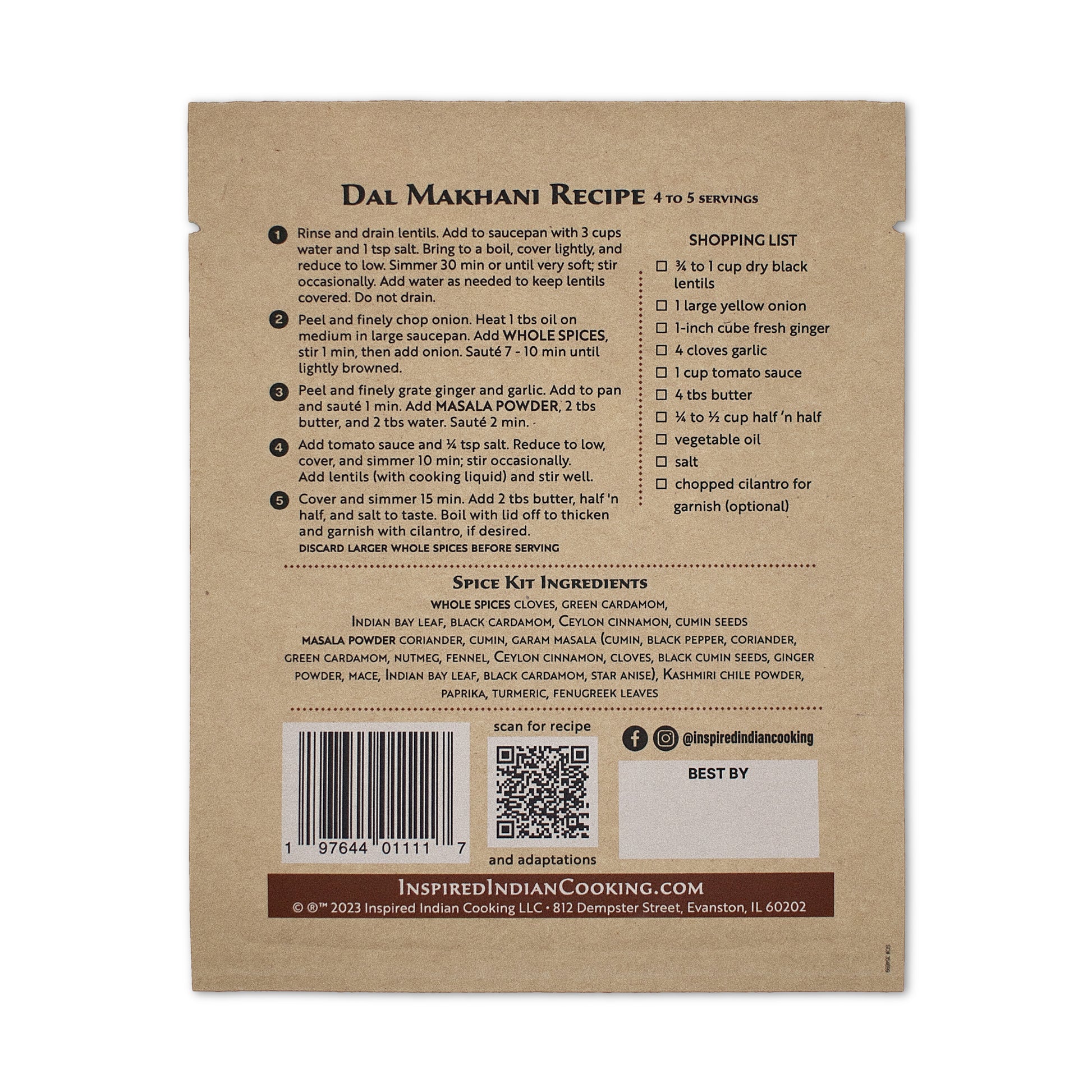 Dal Makhni Recipe back package
