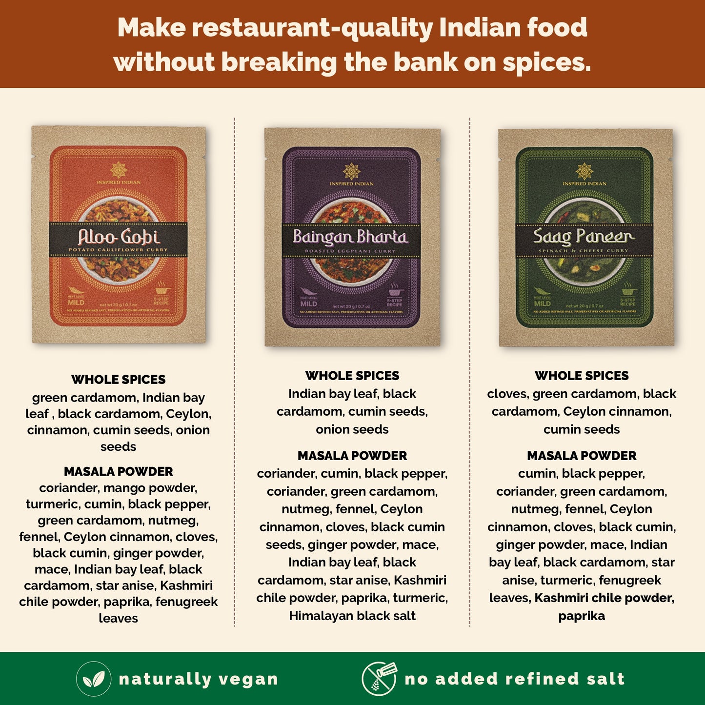 Restaurant Quality Indian food 