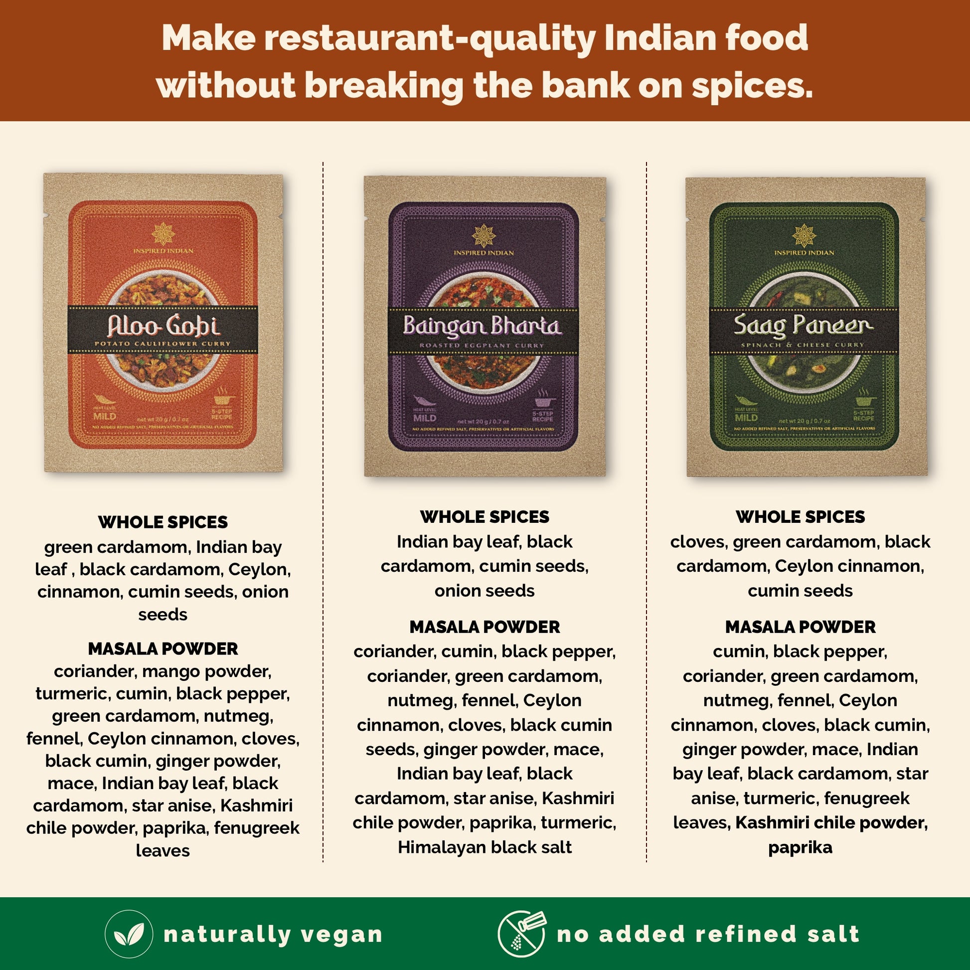 Restaurant quality Indian food