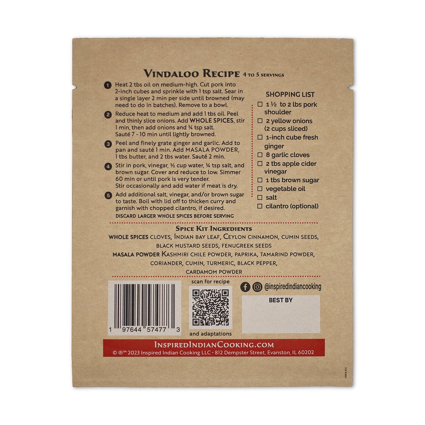 Vindaalo Recipe back Package